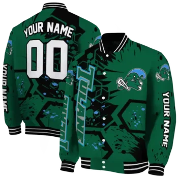 custom tulane green wave hexagon cluster green black varsity jacket fashion forward.webp