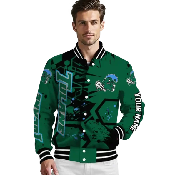 custom tulane green wave hexagon cluster green black varsity jacket high quality.webp