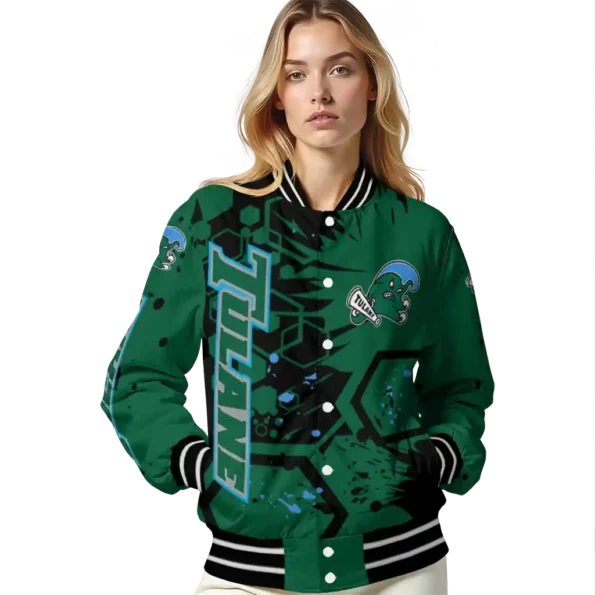 custom tulane green wave hexagon cluster green black varsity jacket latest model.webp