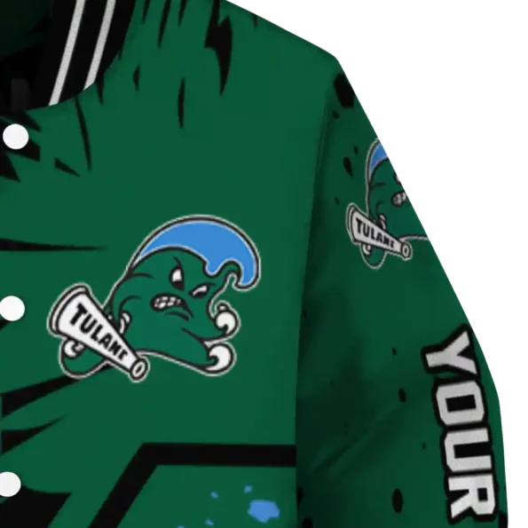 custom tulane green wave hexagon cluster green black varsity jacket premium grade.webp