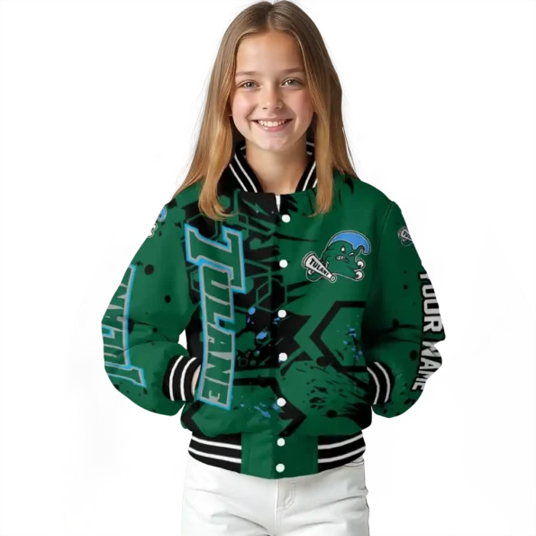 custom tulane green wave hexagon cluster green black varsity jacket top rated.webp