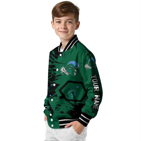 custom tulane green wave hexagon cluster green black varsity jacket trendy.webp