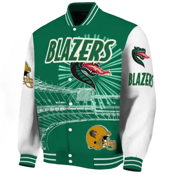 custom uab blazers ferris arena green white varsity jacket best selling.webp