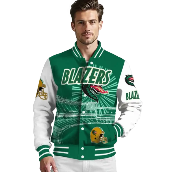 custom uab blazers ferris arena green white varsity jacket high quality.webp