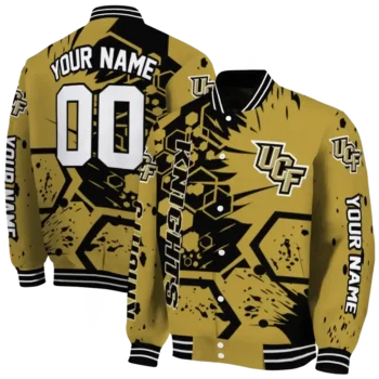 custom ucf knights hexagon cluster gold black varsity jacket fashion forward.webp