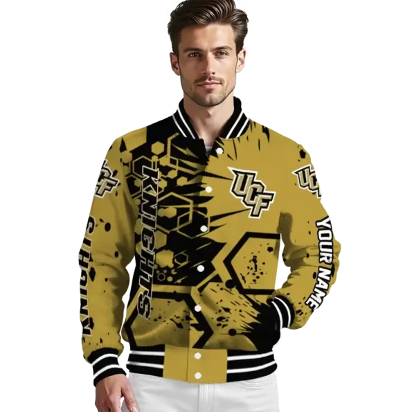 custom ucf knights hexagon cluster gold black varsity jacket high quality.webp