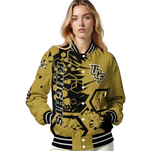 custom ucf knights hexagon cluster gold black varsity jacket latest model.webp
