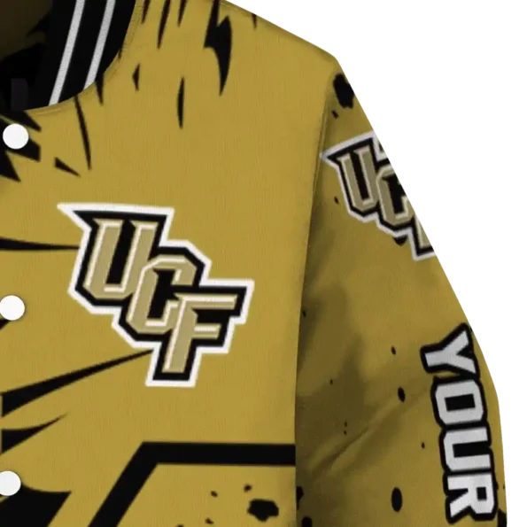custom ucf knights hexagon cluster gold black varsity jacket premium grade.webp