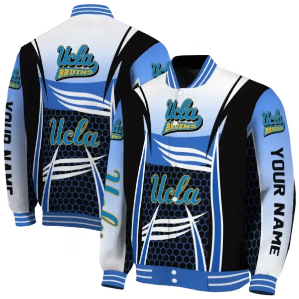 custom ucla bruins mesh effect blue black varsity jacket fashion forward.webp