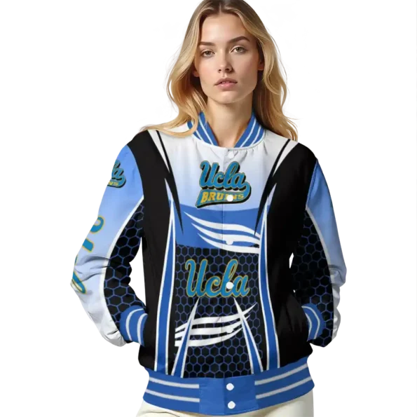 custom ucla bruins mesh effect blue black varsity jacket latest model.webp