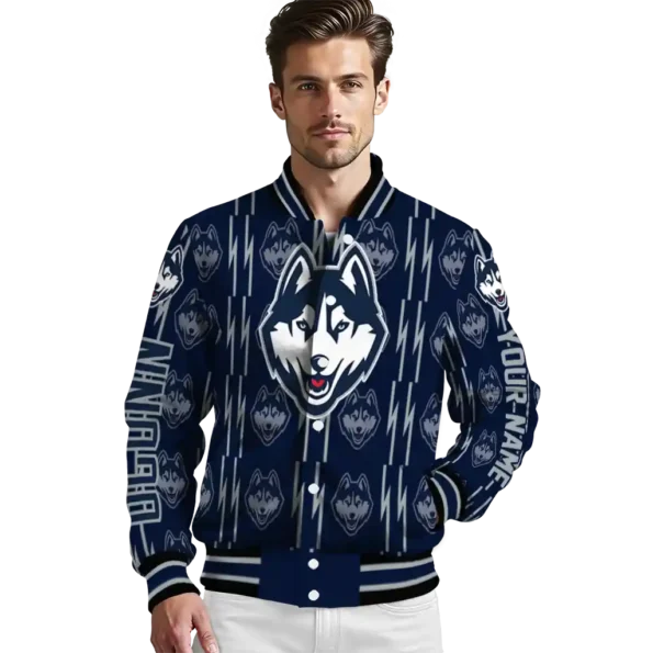 custom uconn huskies bolt stripe blue varsity jacket high quality.webp