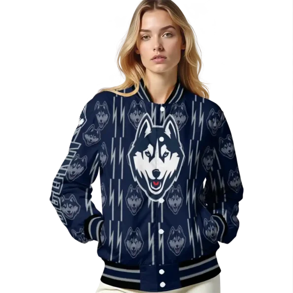 custom uconn huskies bolt stripe blue varsity jacket latest model.webp