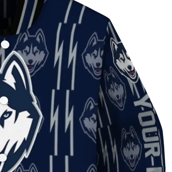 custom uconn huskies bolt stripe blue varsity jacket premium grade.webp