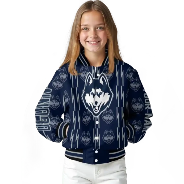 custom uconn huskies bolt stripe blue varsity jacket top rated.webp