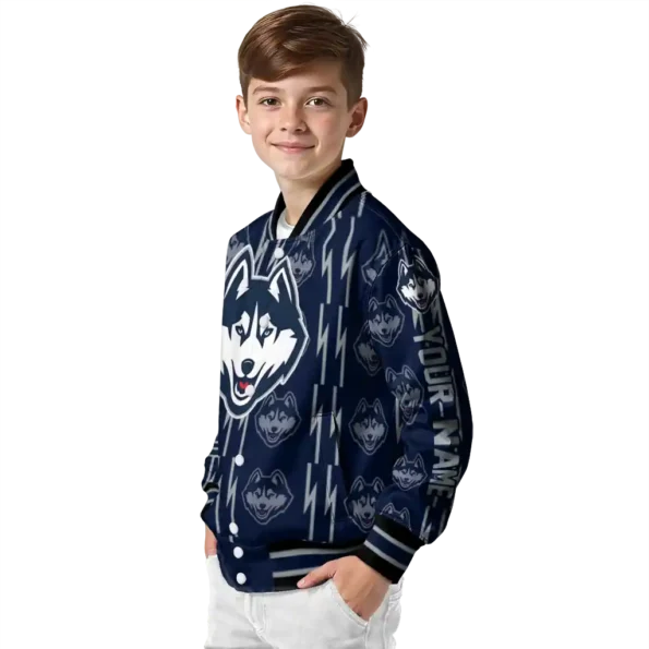 custom uconn huskies bolt stripe blue varsity jacket trendy.webp