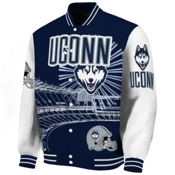 custom uconn huskies ferris arena blue white varsity jacket best selling.webp