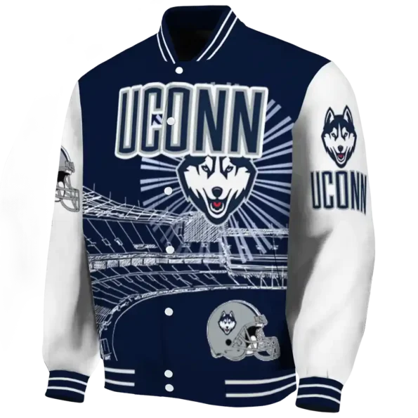 custom uconn huskies ferris arena blue white varsity jacket best selling.webp
