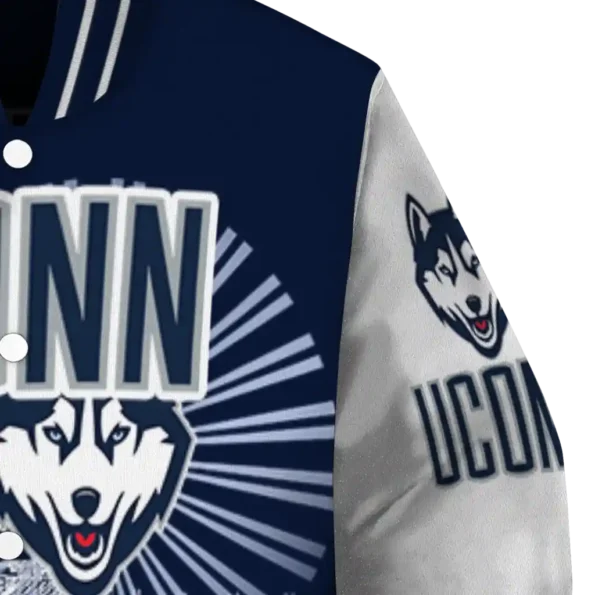 custom uconn huskies ferris arena blue white varsity jacket premium grade.webp