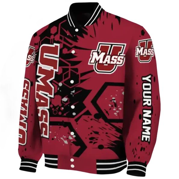 custom umass minutemen hexagon cluster red black varsity jacket best selling.webp