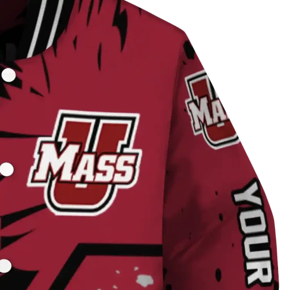 custom umass minutemen hexagon cluster red black varsity jacket premium grade.webp