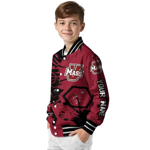 custom umass minutemen hexagon cluster red black varsity jacket trendy.webp