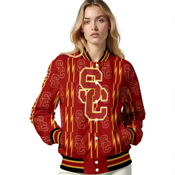 custom usc trojans bolt stripe red varsity jacket latest model.webp