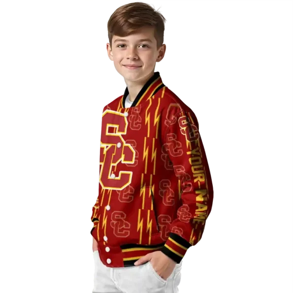 custom usc trojans bolt stripe red varsity jacket trendy.webp