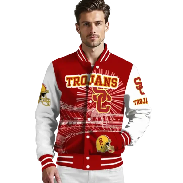 custom usc trojans ferris arena red white varsity jacket high quality.webp