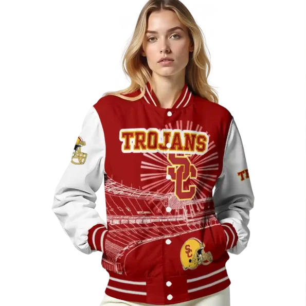custom usc trojans ferris arena red white varsity jacket latest model.webp