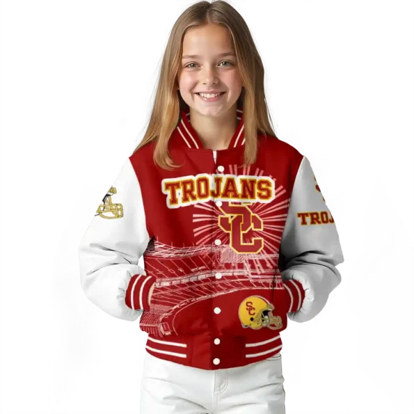 custom usc trojans ferris arena red white varsity jacket top rated.webp