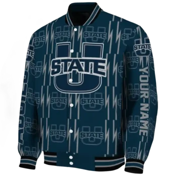 custom utah state aggies bolt stripe navy varsity jacket best selling.webp