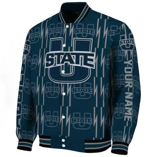 custom utah state aggies bolt stripe navy varsity jacket best selling.webp