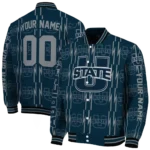 custom utah state aggies bolt stripe navy varsity jacket best selling.webp
