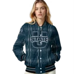 custom utah state aggies bolt stripe navy varsity jacket best selling.webp