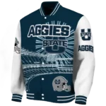 custom utah state aggies ferris arena navy white varsity jacket best selling.webp