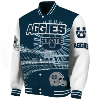 custom utah state aggies ferris arena navy white varsity jacket best selling.webp