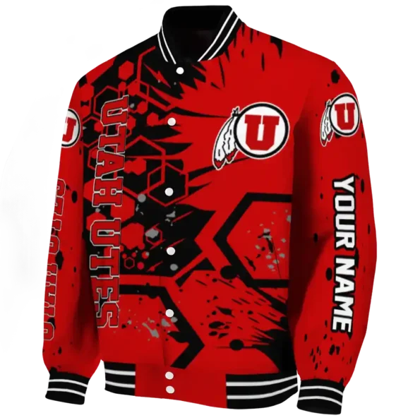 custom utah utes hexagon cluster red black varsity jacket best selling.webp