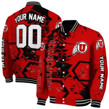 custom utah utes hexagon cluster red black varsity jacket fashion forward.webp