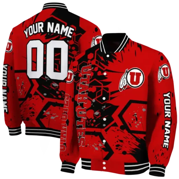 custom utah utes hexagon cluster red black varsity jacket fashion forward.webp