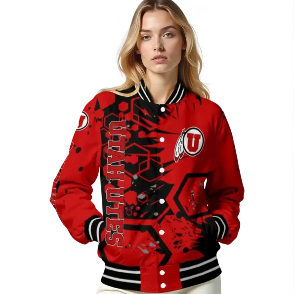 custom utah utes hexagon cluster red black varsity jacket latest model.webp