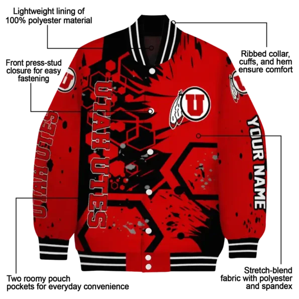 custom utah utes hexagon cluster red black varsity jacket new arrival.webp