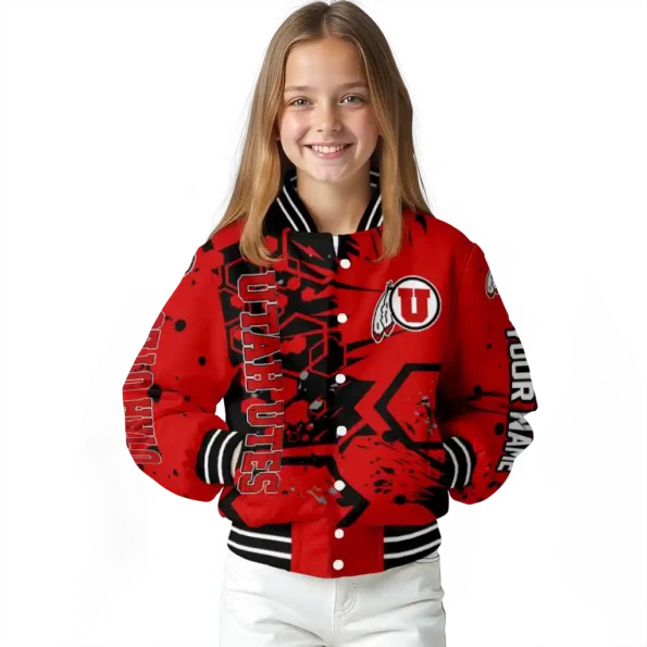 custom utah utes hexagon cluster red black varsity jacket top rated.webp