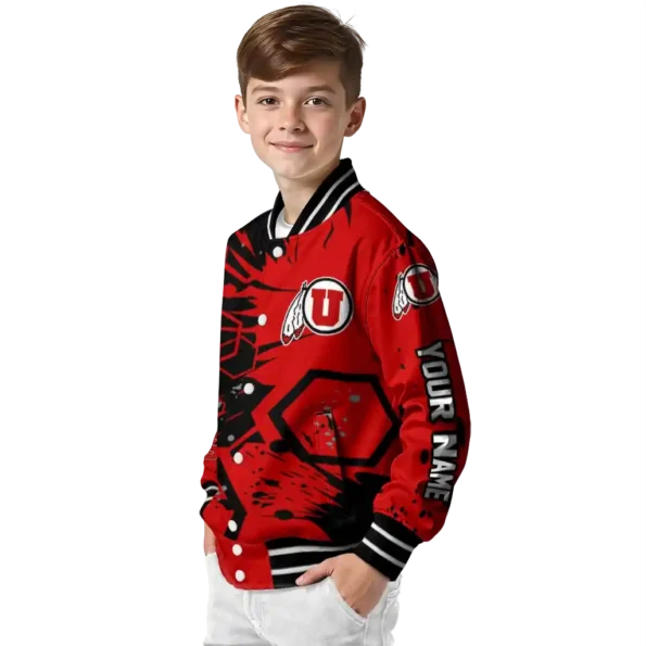 custom utah utes hexagon cluster red black varsity jacket trendy.webp