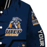 custom utep miners hexagon cluster blue black varsity jacket best selling.webp