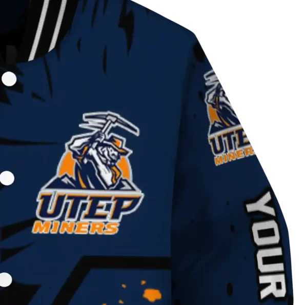 custom utep miners hexagon cluster blue black varsity jacket premium grade.webp