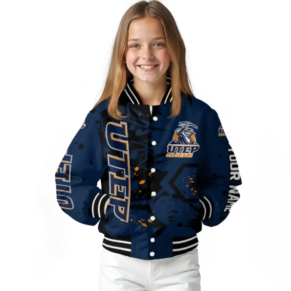 custom utep miners hexagon cluster blue black varsity jacket top rated.webp