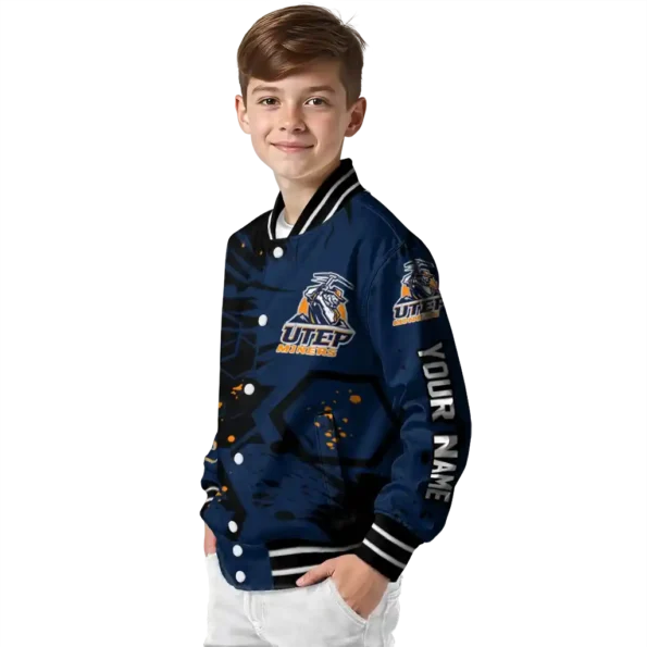 custom utep miners hexagon cluster blue black varsity jacket trendy.webp