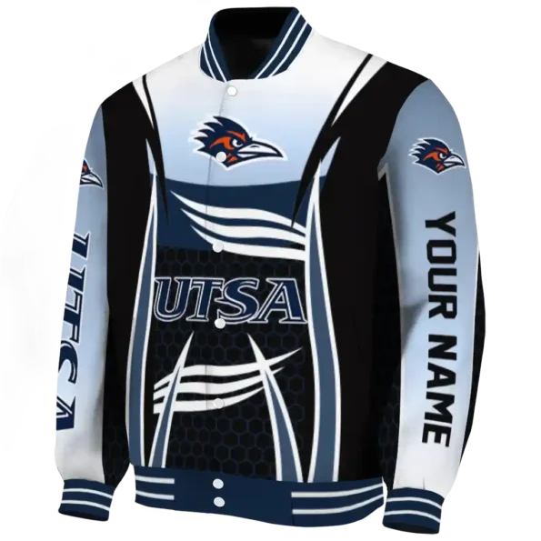 custom utsa roadrunners mesh effect orange black varsity jacket best selling.webp