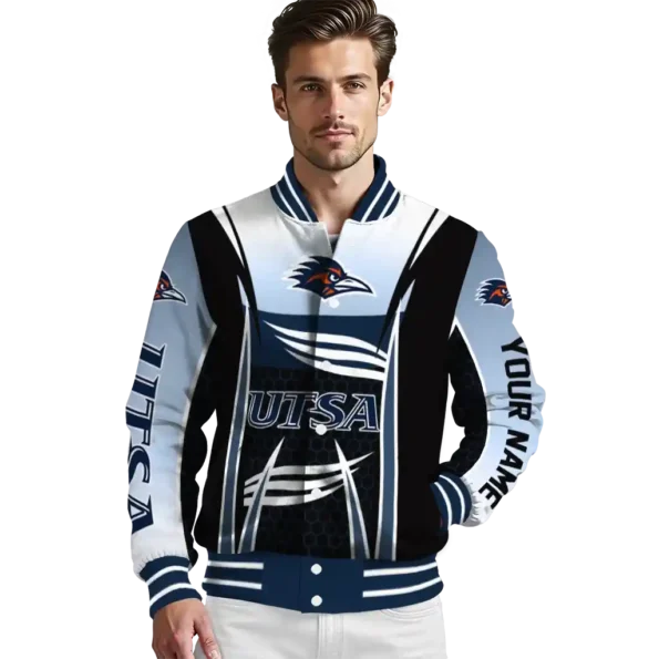 custom utsa roadrunners mesh effect orange black varsity jacket high quality.webp