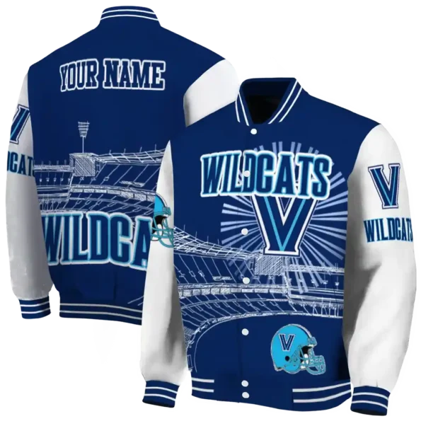 custom villanova wildcats ferris arena navy white varsity jacket fashion forward.webp